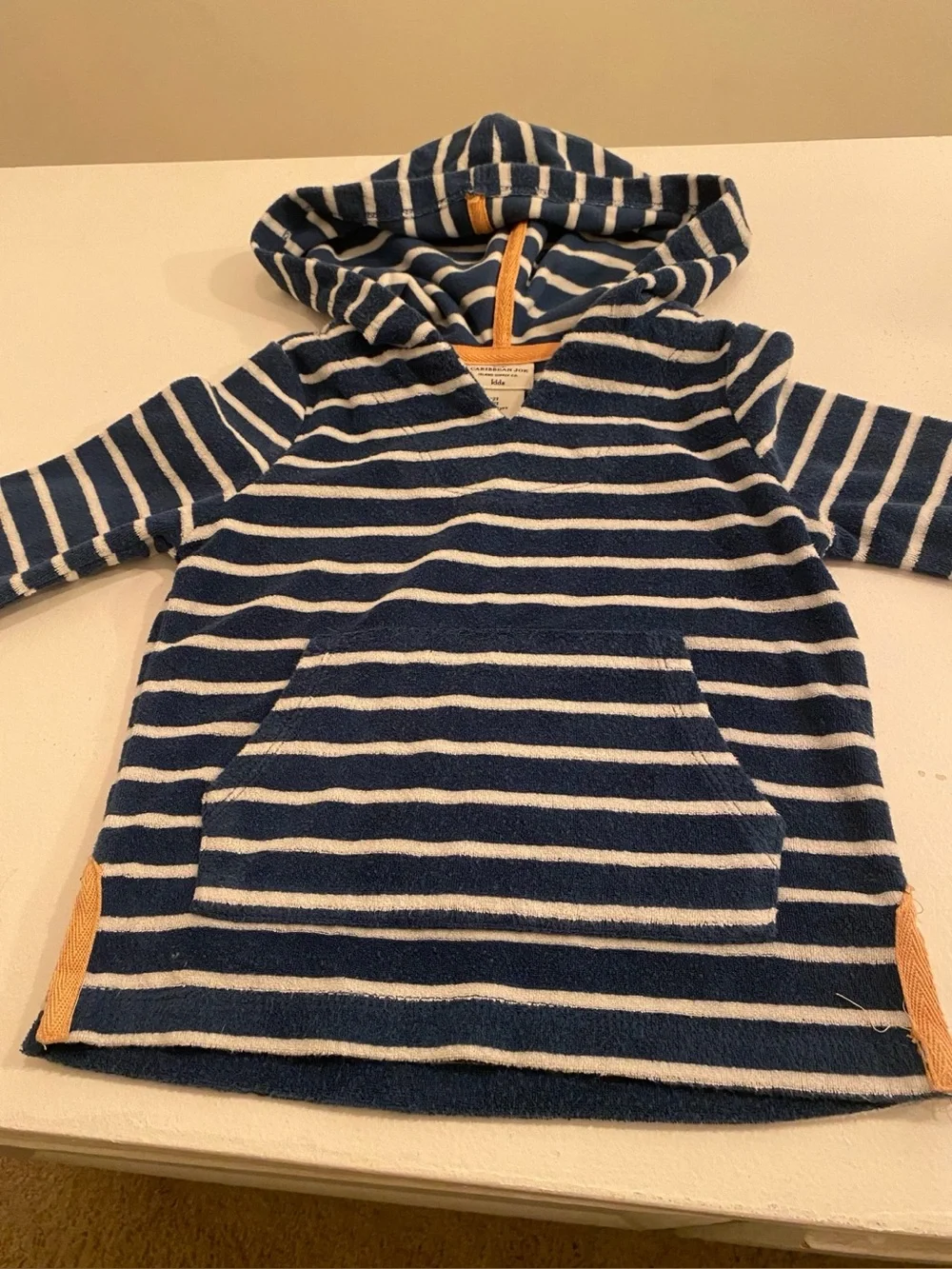 Caribbean Joe Kids Navy White Striped Terry Hooded Beach Cover-Up 2T